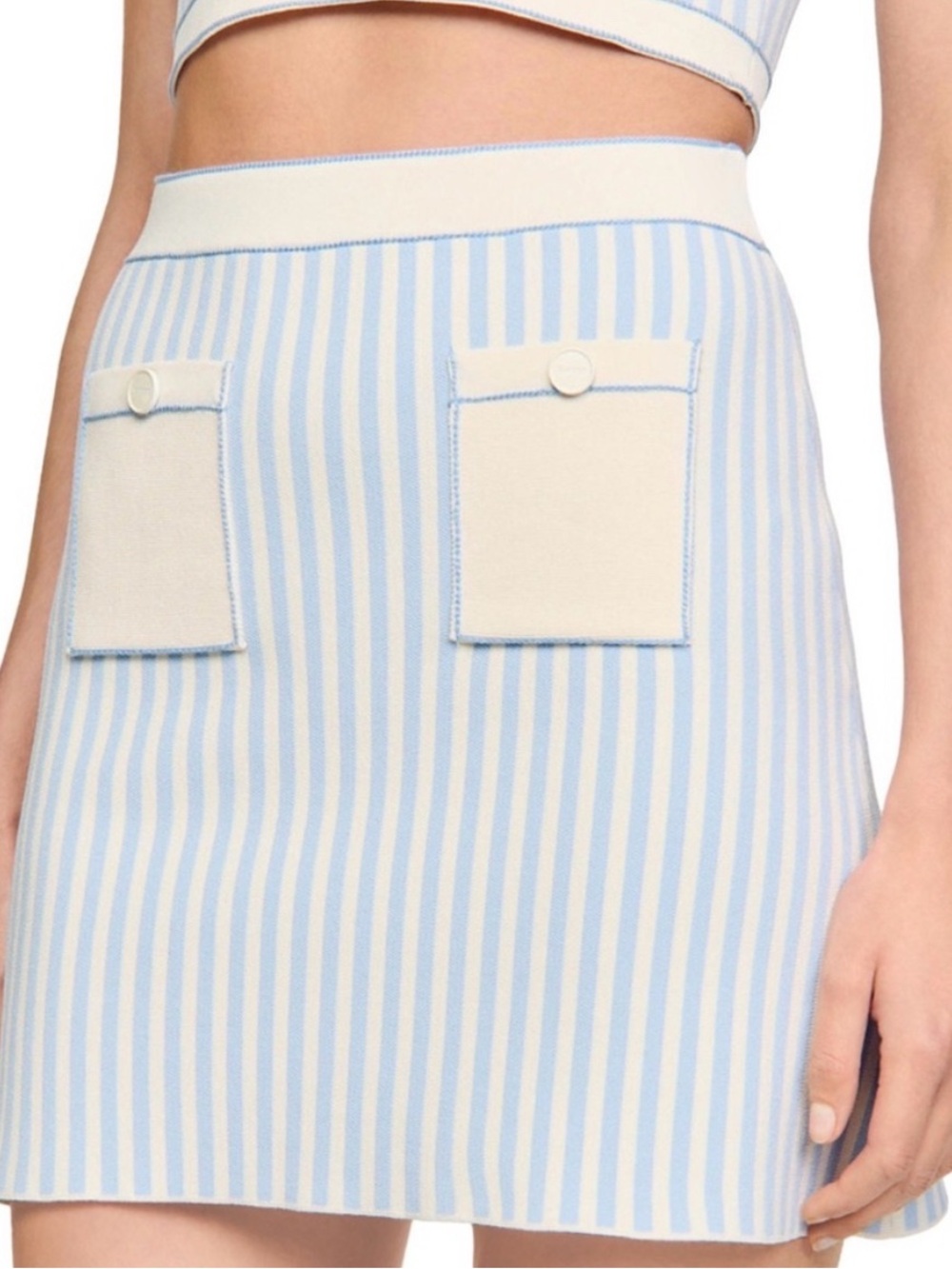 Sandro Striped Mini Skirt in Light Blue and Cream